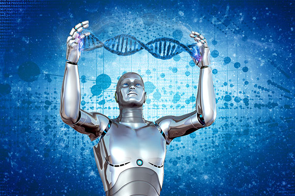 Robot figure stretching a DNA