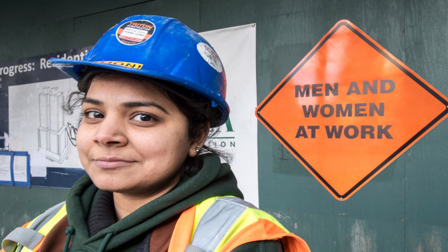 women in a construction working space